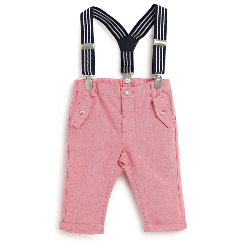 Boys Medium Red Solid Long Trousers image number 0